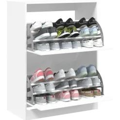 vidaXL - Schoenenkast met 2 kleppen 18 paar - Wit - Bewerkt hout - 80x42x108 cm New