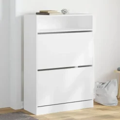 vidaXL - Schoenenkast met opbergvak en 2 kleppen 12 paar - Wit - 80x34x116 cm Clearance
