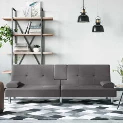 vidaXL - Slaapbank met bekerhouders - Grijs - Kunstleer Hot