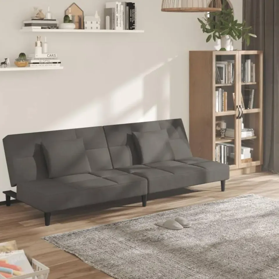 vidaXL - Slaapbank 2-zits - Donkergrijs - Fluweel - Met kussens Best