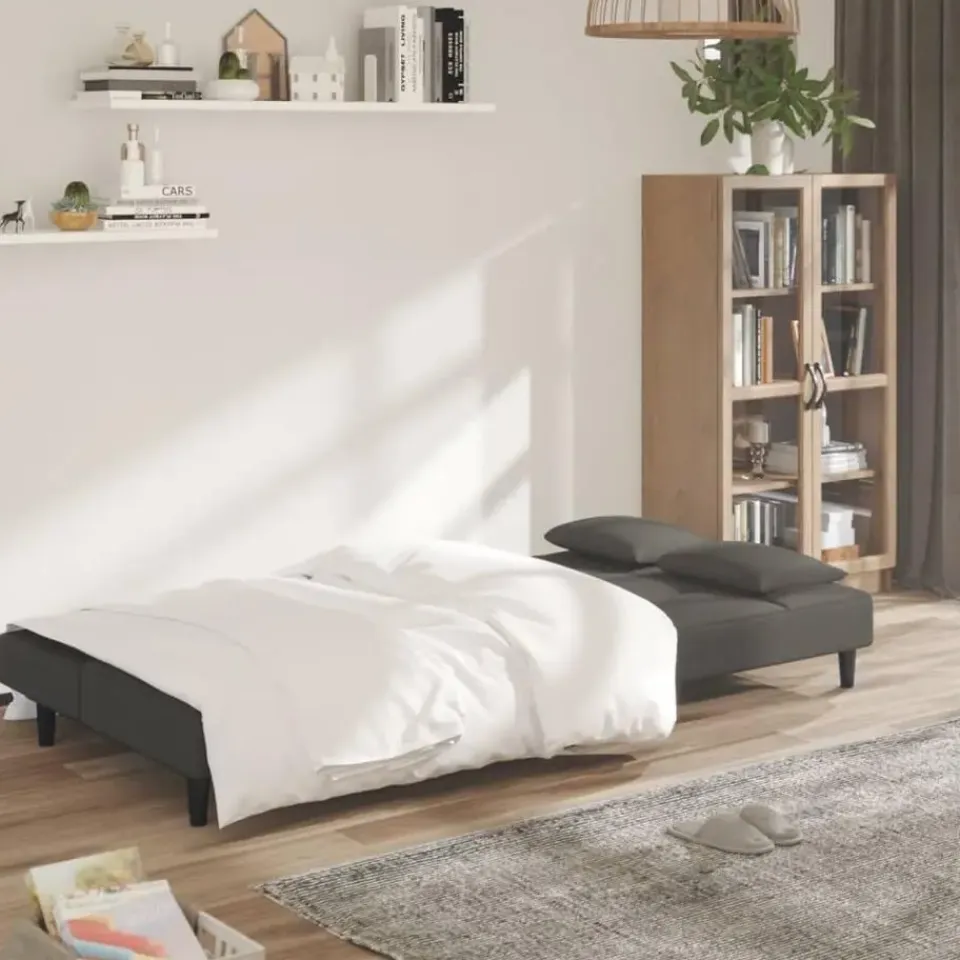 vidaXL - Slaapbank 2-zits - Donkergrijs - Fluweel - Met kussens Best