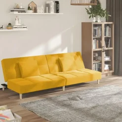 vidaXL - Slaapbank 2-zits - Geel - Stof - Met kussens