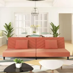 vidaXL - Slaapbank 2-zits - Roze - Fluweel - Met kussens Clearance