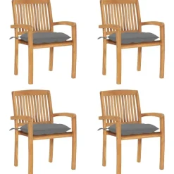 vidaXL - Stapelstoelen - Kussens - Grijs - Hout - 4 stuks