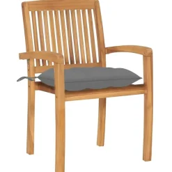 vidaXL - Stapelstoelen - Kussens - Grijs - Hout - 4 stuks