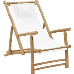 vidaXL - Terrasstoel - Wit - Bamboe en canvas