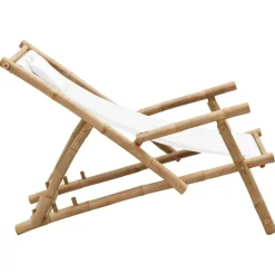 vidaXL - Terrasstoel - Wit - Bamboe en canvas