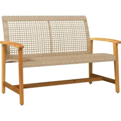 vidaXL - Tuinbank - Beige - Poly rattan en acaciahout beige - 112 cm Best