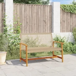 vidaXL - Tuinbank - Beige - Poly rattan en acaciahout beige - 112 cm Best