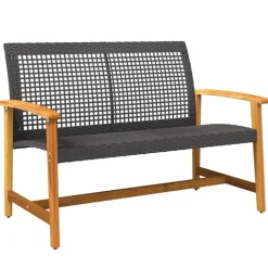 vidaXL - Tuinbank - Zwart - Poly rattan en acaciahout - 112 cm Discount