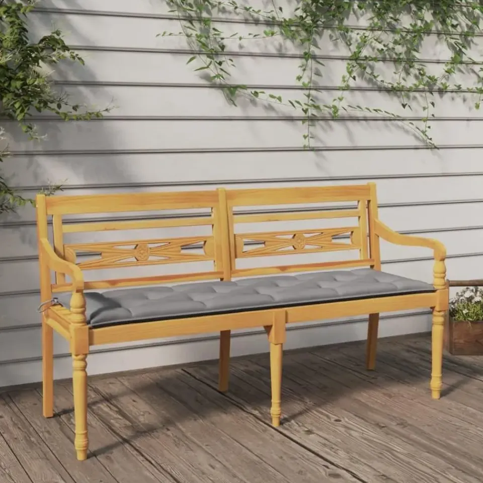 vidaXL - Tuinbank Batavia met grijs kussen - Teakhout - 150x51.5x84 cm Online