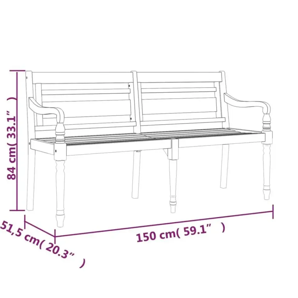 vidaXL - Tuinbank Batavia met antraciet kussen - Teakhout - 150x51.5x84 cm Sale