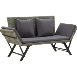 vidaXL - Tuinbank 2-in-1 - Grijs - Poly rattan -176 cm - Met kussens New