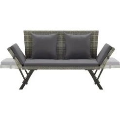 vidaXL - Tuinbank 2-in-1 - Grijs - Poly rattan -176 cm - Met kussens New