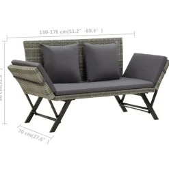 vidaXL - Tuinbank 2-in-1 - Grijs - Poly rattan -176 cm - Met kussens New