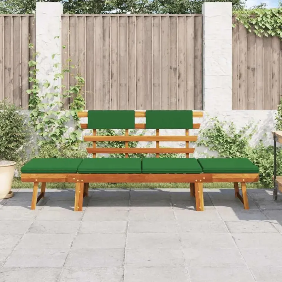 vidaXL - Tuinbank 2-in-1 - Groen - Acaciahout - 190 cm - Met kussens Online