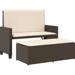 vidaXL - Tuinbank met kussens en voetenbank - Bruin - Poly rattan - 122x55x97 cm Online