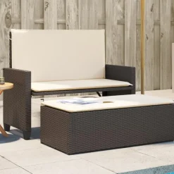 vidaXL - Tuinbank met kussens en voetenbank - Bruin - Poly rattan - 122x55x97 cm Online