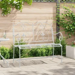 vidaXL - Tuinbank met sprankelend ontwerp - Wit - Staal - 104x54x93 cm Clearance