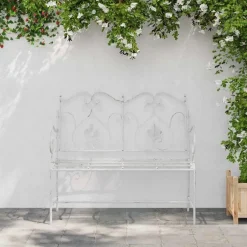 vidaXL - Tuinbank met sprankelend ontwerp - Wit - Staal - 104x54x93 cm Clearance