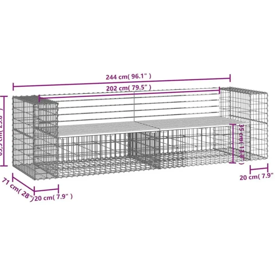 vidaXL - Tuinbank schanskorfontwerp - Massief grenenhout - 244x71x65,5 cm Hot