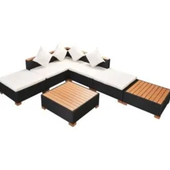 vidaXL - Tuinbank Set - Zwart - Poly rattan Clearance