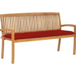 vidaXL - Tuinbank stapelbaar met rood kussen - Teakhout - 159x57.5x90 cm Sale