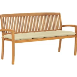 vidaXL - Tuinbank stapelbaar met crème kussen - Teakhout - 159x57.5x90 cm Sale