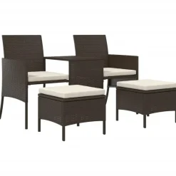 vidaXL - Tuinbank tweezits - Bruin - Poly rattan - Met tafeltje en krukken Online