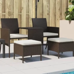 vidaXL - Tuinbank tweezits - Bruin - Poly rattan - Met tafeltje en krukken Online