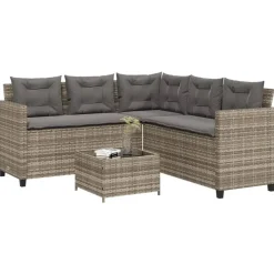 vidaXL - tuinbank voor 5 met kussens grijs poly rattan 3 stuks Outlet