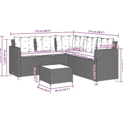 vidaXL - tuinbank voor 5 met kussens grijs poly rattan 3 stuks Outlet