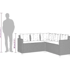 vidaXL - tuinbank voor 5 met kussens grijs poly rattan 3 stuks Outlet