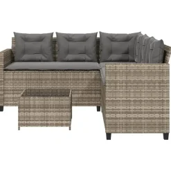 vidaXL - tuinbank voor 5 met kussens grijs poly rattan 3 stuks Outlet