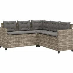 vidaXL - tuinbank voor 5 met kussens grijs poly rattan 3 stuks Outlet