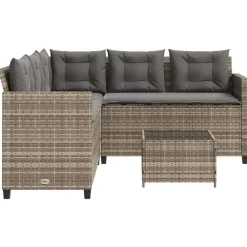 vidaXL - tuinbank voor 5 met kussens grijs poly rattan 3 stuks Outlet