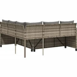 vidaXL - tuinbank voor 5 met kussens grijs poly rattan 3 stuks Outlet