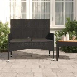 vidaXL - Tuinbank 2-zits - Zwart - Poly rattan - Met zwart kussens Online