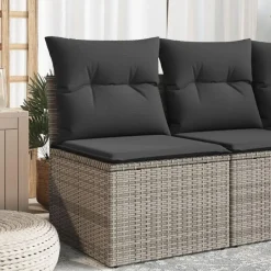 vidaXL - Tuinbank zonder armleuning - Grijs - Poly rattan - Met kussens Sale