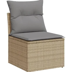 vidaXL - Tuinbank zonder armleuning - Beige - Poly rattan - Met kussens Sale