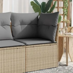 vidaXL - Tuinbank zonder armleuning - Beige - Poly rattan - Met kussens Sale