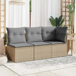 vidaXL - Tuinbank zonder armleuning - Beige - Poly rattan - Met kussens Sale