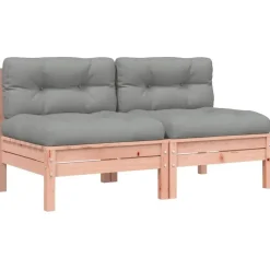 vidaXL - Tuinbanken zonder armleuningen - Bruin - Hout - 2 stuks - Met kussens Outlet