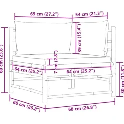 vidaXL - Tuinhoekbank - Grijs - Bamboe - Met kussens