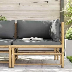 vidaXL - Tuinhoekbank - Grijs - Bamboe - Met kussens