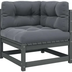 vidaXL - Tuinhoekbank - Grijs - Grenenhout - Met antracietkleurige kussens Online