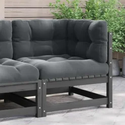 vidaXL - Tuinhoekbank - Grijs - Grenenhout - Met antracietkleurige kussens Online