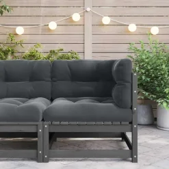 vidaXL - Tuinhoekbank - Grijs - Grenenhout - Met antracietkleurige kussens Online