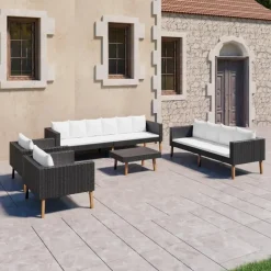 vidaXL - Tuinloungeset - Zwart - Poly rattan - 5 stuks - Met kussens