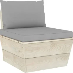 vidaXL - Tuinmiddenbank - Grijs - Geïmpregneerd vurenhout - Met kussens pallet Discount